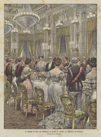 Het galadiner in het Quirinaal ter ere van Loubet, het moment van de toasts door Achille Beltrame