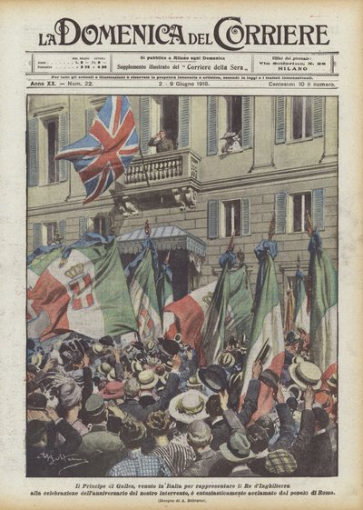 De Prins van Wales, naar Italië gekomen om de koning van Engeland te vertegenwoordigen bij de viering door Achille Beltrame