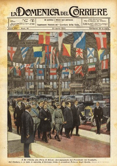 De koning van Italië op de jaarbeurs van Milaan door Achille Beltrame