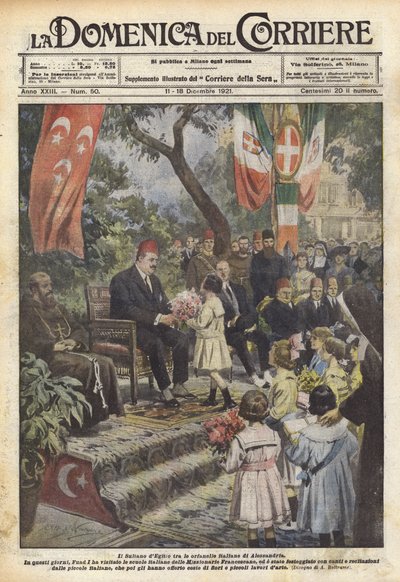 De sultan van Egypte tussen de Italiaanse weesmeisjes van Alexandrië door Achille Beltrame