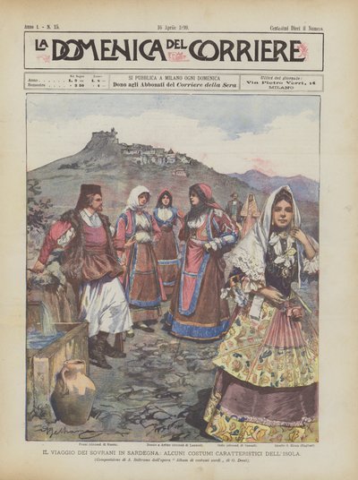 De reis van de vorsten naar Sardinië, enkele karakteristieke kostuums van het eiland door Achille Beltrame