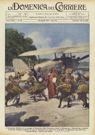 De luchtdoop van een groep danseressen uit Cochinchina die naar Europa waren gekomen door Achille Beltrame