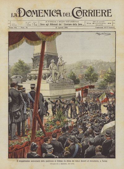 De vijftigste verjaardag van de expeditie naar de Krim, de parade van de veteranen voor het monument in Turijn door Achille Beltrame