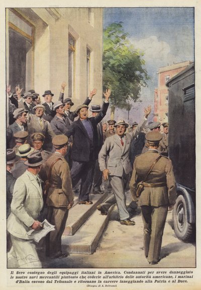 De trotse houding van de Italiaanse bemanningen in Amerika door Achille Beltrame
