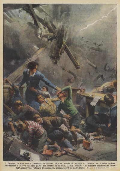 De bliksem in een school door Achille Beltrame