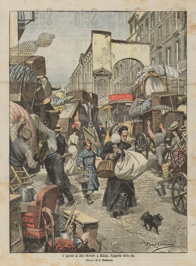 De dag van Sint-Michiel in Milaan, het uiterlijk van de straten door Achille Beltrame