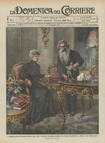 De grote beeldhouwer Vincenzo Gemito, na meer dan twintig jaar waanzin, presenteert aan de koningin door Achille Beltrame