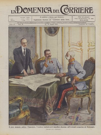 Het ernstige politieke moment, de keizer, de erfelijke aartshertog en de kanselier bespreken door Achille Beltrame