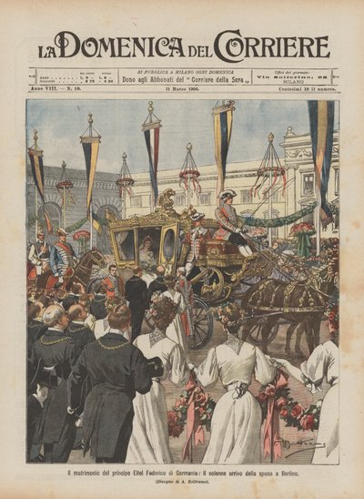 Het huwelijk van prins Eitel Friedrich van Duitsland, de plechtige aankomst van de bruid in Berlijn door Achille Beltrame