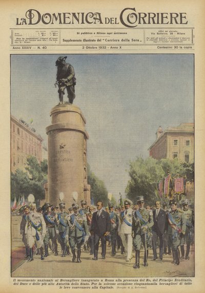 Het nationale monument voor de Bersagliere ingehuldigd in Rome in aanwezigheid van de Koning door Achille Beltrame