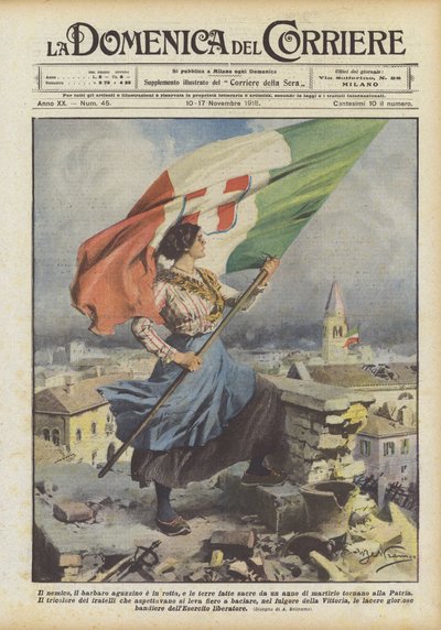 De vijand, de barbaarse beul op de vlucht, en de door een jaar van martelaarschap heilige gronden keren terug naar het vaderland door Achille Beltrame