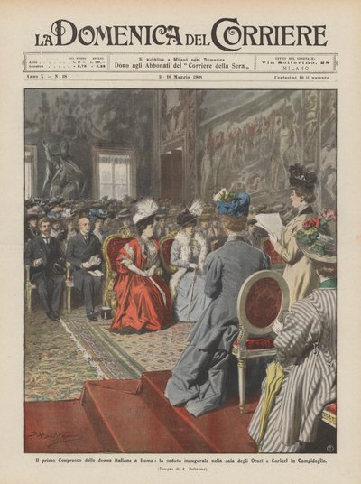 Het eerste congres van Italiaanse vrouwen in Rome, de openingszitting in de zaal van de Horatii door Achille Beltrame