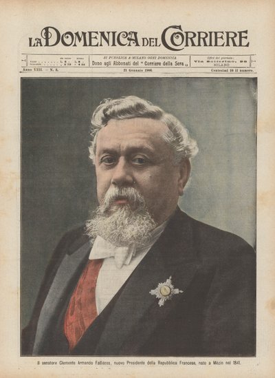 Senator Clemente Armando Fallieres, nieuwe president van de Franse Republiek, geboren in Mezin in 1841 door Achille Beltrame