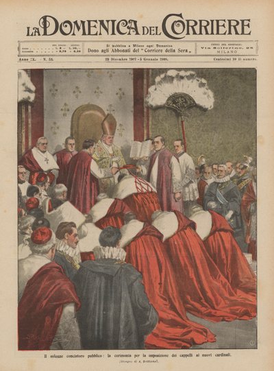 Het plechtige openbare consistorie, de ceremonie voor het opleggen van de hoeden aan de nieuwe kardinalen door Achille Beltrame