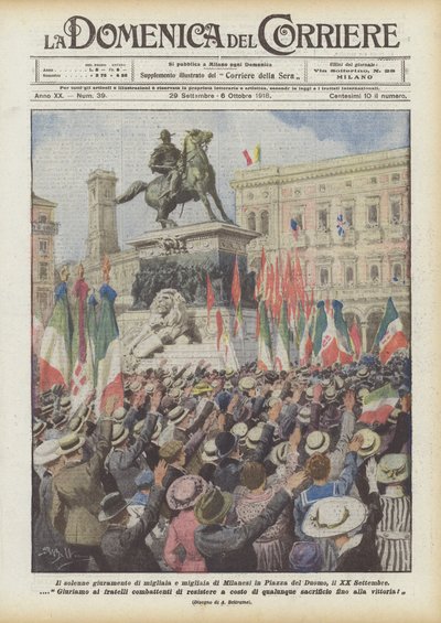 De plechtige eed van duizenden Milanezen op het Piazza del Duomo, 20 september door Achille Beltrame