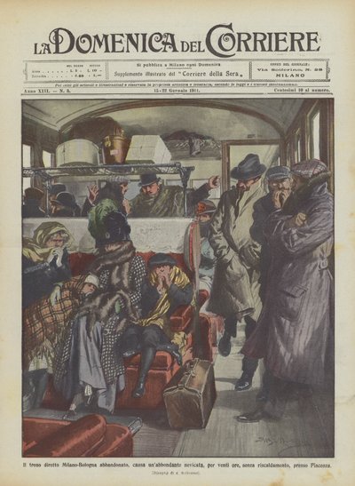 De rechtstreekse trein Milaan-Bologna verlaten, vanwege hevige sneeuwval, voor twintig uur door Achille Beltrame