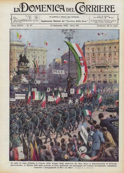 In alle steden van Italië hebben de terugkeer van de troepen van de manoeuvres aanleiding gegeven tot demonstraties ? door Achille Beltrame