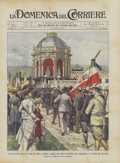 Inhuldiging Van De IVe Schietwedstrijd In Rome, In De Nieuwe Schietbaan In Farnesina, De Optocht Van De Schutters door Achille Beltrame