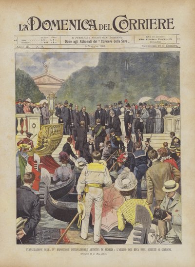 Inhuldiging van de IV Internationale Artistieke Tentoonstelling van Venetië, de aankomst van de hertog van... door Achille Beltrame