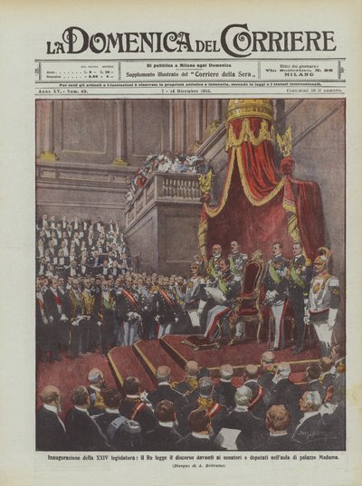 Inhuldiging van de XXIVe wetgevende macht, de koning leest de toespraak voor de senatoren en afgevaardigden door Achille Beltrame