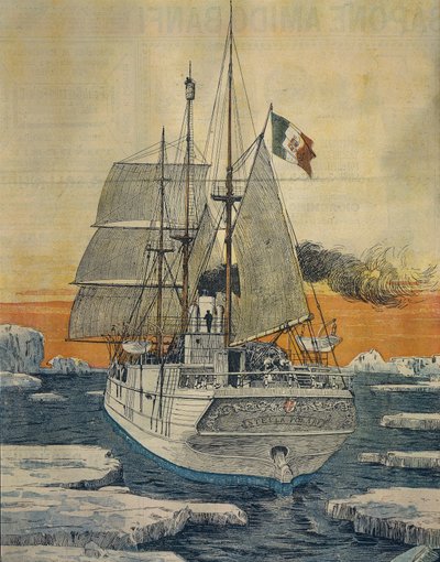 Reis naar de Noordpool: Polar Star-schip dat prins Luigi Amedeo van Savoye-Aosta, hertog van Abruzzen, naar de Baai van Teplitz op Rudolf-eiland bracht door Achille Beltrame