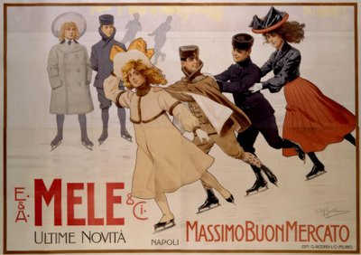 Jonge schaatsers / Affiche 1902 door Achille Beltrame