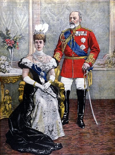 Koning Edward VII van Engeland (1841-1910) met koningin Alexandra in 1902 illustratie door Achilles Beltrame door Achille Beltrame