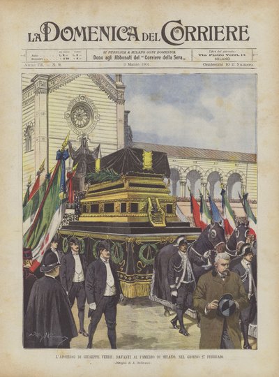 De apotheose van Giuseppe Verdi, voor de Famedio van Milaan, op 27 februari door Achille Beltrame