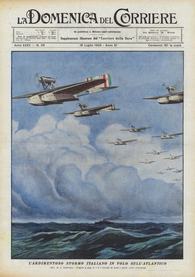 De dappere Italiaanse zwerm in vlucht over de Atlantische Oceaan door Achille Beltrame