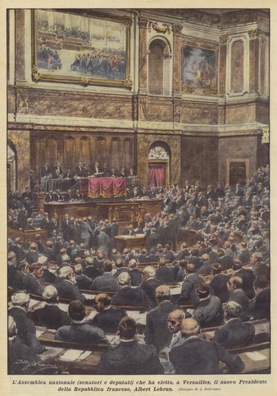 De Nationale Vergadering (senatoren en afgevaardigden) die in Versailles de nieuwe president heeft gekozen door Achille Beltrame