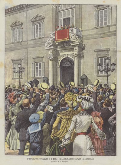 Keizer Wilhelm II in Rome, de toejuichingen voor het Quirinaal door Achille Beltrame