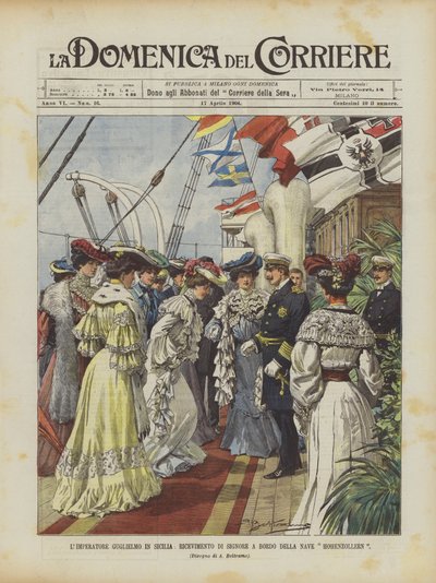 Keizer Wilhelm in Sicilië, ontvangst van dames aan boord van het schip Hohenzollern door Achille Beltrame