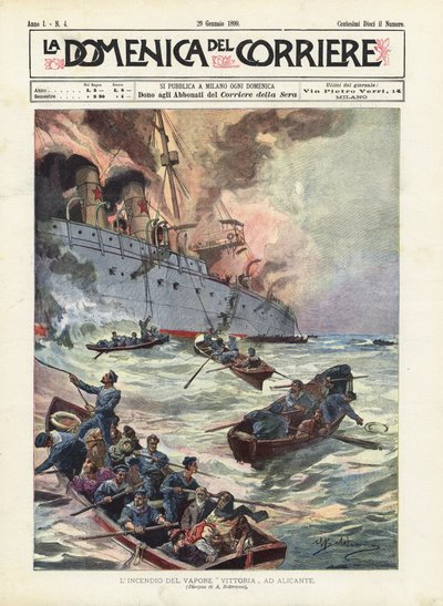 De brand van de stoomboot Vittoria in Alicante door Achille Beltrame