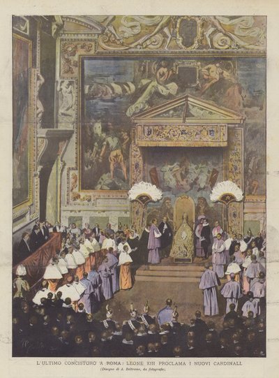 Het laatste consistorie in Rome, Leo XIII proclameert de nieuwe kardinalen door Achille Beltrame