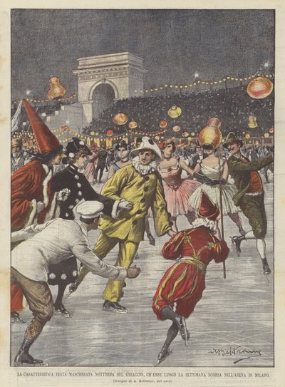Het karakteristieke nachtelijke gemaskerde feest op het ijs, dat vorige week plaatsvond in de arena van Milaan door Achille Beltrame