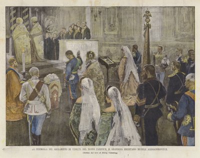 De eedceremonie van de nieuwe tsarevitsj, de erfelijke groothertog Michael Aleksandrovitsj door Achille Beltrame