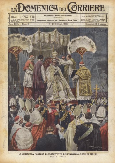 De plechtige en ontroerende ceremonie van de kroning van Pius XI door Achille Beltrame