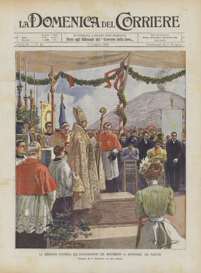 De Religieuze Ceremonie bij de Inhuldiging van het Monument voor de Verlosser op de Vesuvius door Achille Beltrame