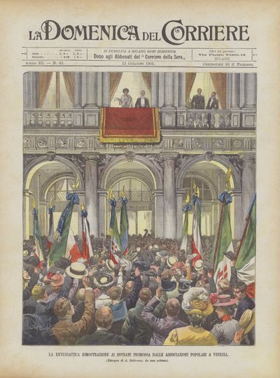 De enthousiaste demonstratie voor de vorsten georganiseerd door de volksverenigingen in Venetië door Achille Beltrame