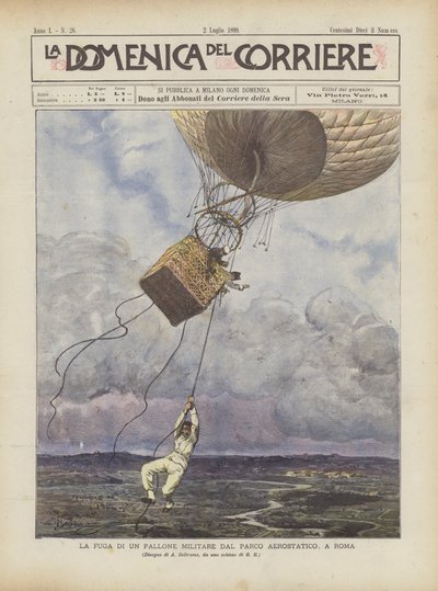 De ontsnapping van een militaire ballon uit het luchtvaartpark in Rome door Achille Beltrame