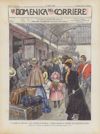 De oorlog in Transvaal, op het Waterloo-station in Londen, tijdens het vertrek van de soldaten naar Afrika door Achille Beltrame