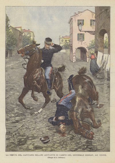 De dood van kapitein Bellini, adjudant van generaal Goiran, in Udine door Achille Beltrame