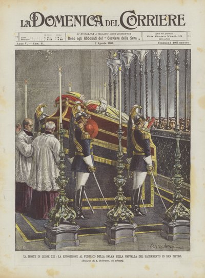 De dood van Leo XIII, de openbare tentoonstelling van het lichaam in de Sacramentskapel in de Sint-Pieter door Achille Beltrame