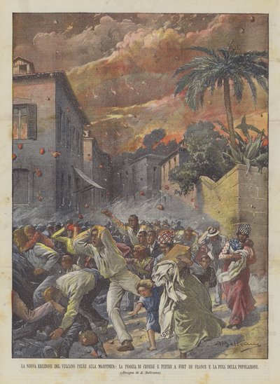 De Nieuwe Uitbarsting Van De Vulkaan Pelee Op Martinique, De Regen Van As En Stenen In Fort De France door Achille Beltrame