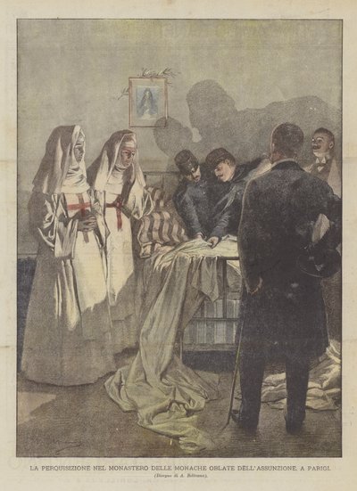 De huiszoeking in het klooster van de Oblate Nonnen van de Assumptie in Parijs door Achille Beltrame