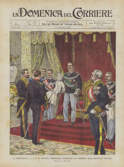 De presentatie aan Zijne Majesteit de Koning van de hoge onderscheiding verleend door de President van de Franse Republiek door Achille Beltrame