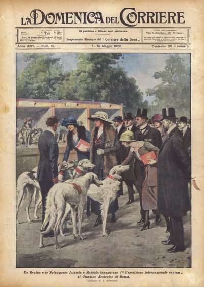 De koningin en de prinsessen Jolanda en Mafalda openen de internationale hondententoonstelling door Achille Beltrame