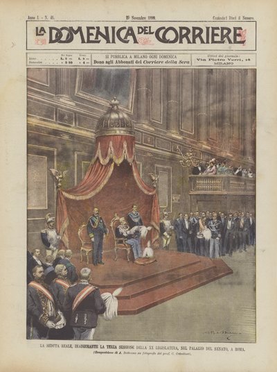 De koninklijke zitting, opening van de derde zitting van de XXe legislatuur, in het Senaatspaleis in Rome door Achille Beltrame