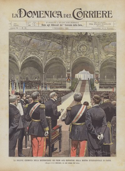 De Plechtige Ceremonie van de Prijsuitreiking aan de Exposanten op de Internationale Tentoonstelling van Parijs door Achille Beltrame