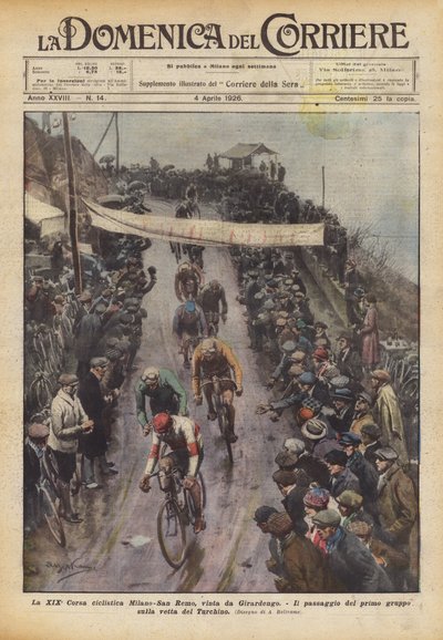 De 19e Milaan-San Remo wielerwedstrijd, gewonnen door Girardengo door Achille Beltrame